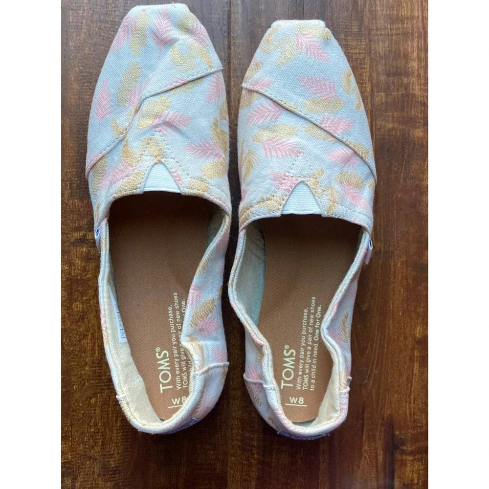 Tom's Canvas US 8 Casual Leaf Print Slip On Walking Daily Walking Shoes